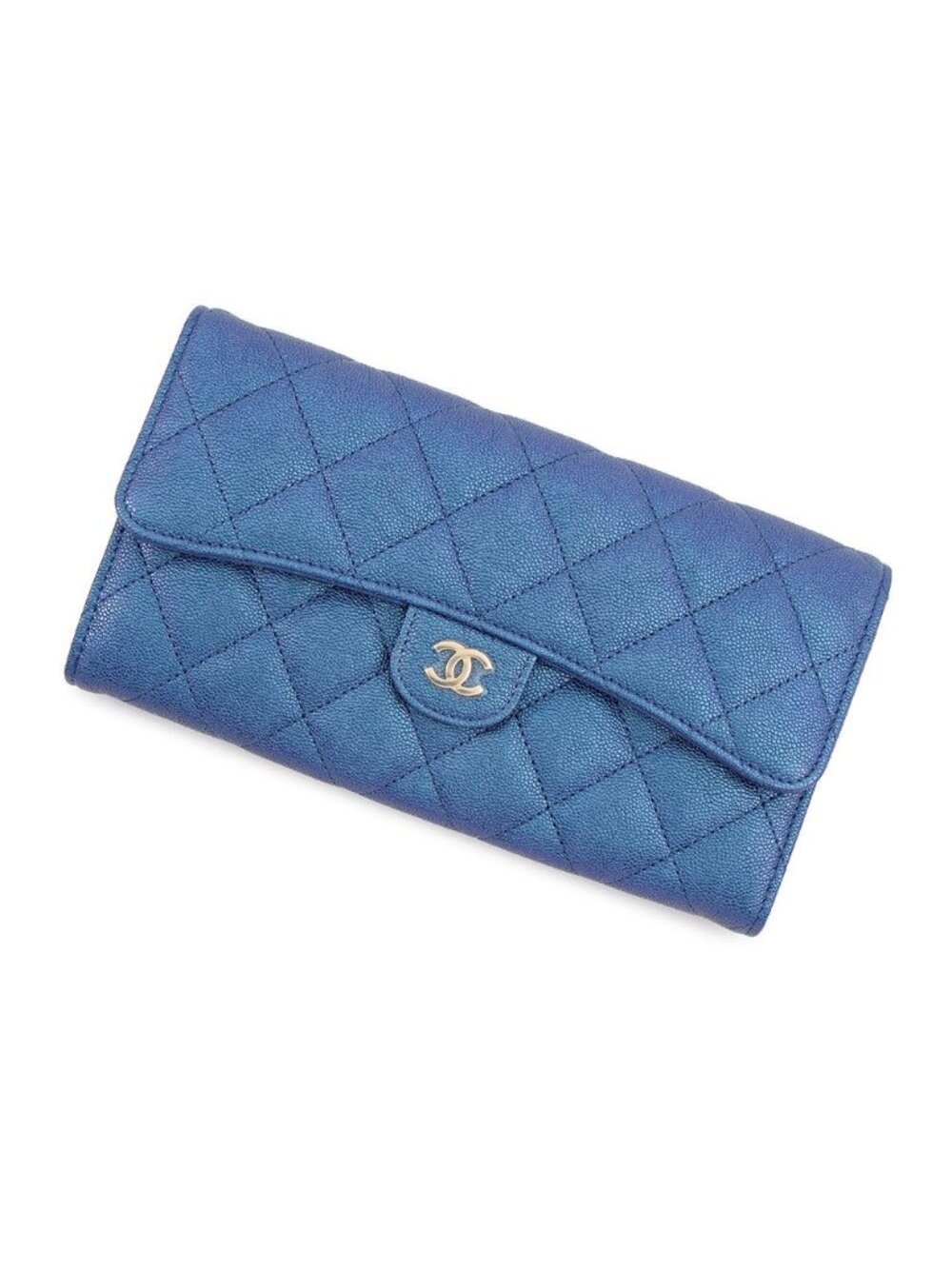 Chanel Wallet Classic Long Flap Quilted CC Logo Caviar Leather Metallic
